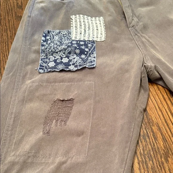 POL Patchwork Distressed Cotton Cropped Pants Boho Lagenlook Size M - Picture 5 of 16